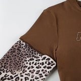KYLETHOMASW  -  style leopard print patchwork long sleeved top with round neck and letter print for slimming effect, two fake T-shirts for women