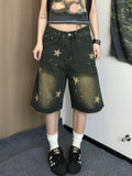 Kylethomasw Star Print Denim Jean Shorts Women Hip Hop Quarter Pants Y2k Vintage Oversize Streetwear Do Old Summer Slouchy Bottoms