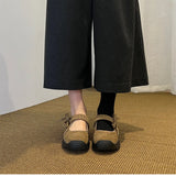 KYLETHOMASW  -  Matte Leather Mary Jane Sports Casual Shoes Women Thick Bottom Strap Brown Simple Laced Low Cut Single Shoes Leisure Footwear