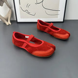 KYLETHOMASW  -  Ballet Flats Tabi Shoes for Woman Comfortable Hollow Out Elegant Red Mary Janes Shoes Ladies Elastic Band Spring Autumn Loafers