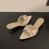 KYLETHOMASW  -  Fashion Butterfly-Knot Ladies Heeled Slippers Shoes Summer Pointed Toe Women Low Heel Slippers Female Slides Sandals Pumps