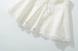 KYLETHOMASW  -  Holiday Front Cross Lacing up Bandage Bow Zipper Waist Mini Skirt Women White Spliced Lace Hem Ruched Swing A-lined Skirts Black