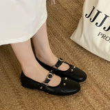 KYLETHOMASW  -  Fashion Rivet Decoration Mary Jane Shoes Retro Square Toe Comfort Soft Sole Ballet Flats Women Belt Buckle Shallow Designer Shoe