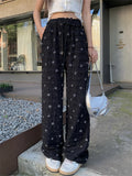 KYLETHOMASW  -  Printed Lace Chic Pants Fashion Summer Streetwear High Waist Loose Slim New Straight 2024 Office Lady Chic Daily