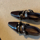 KYLETHOMASW  -  Women Genuine Leather Flat Shoes Square Toe Mary Jane Style Women Shoes Bead Decoration Comfortable Women Loafers Shoes New