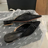 KYLETHOMASW  -  Fashion Butterfly-Knot Mesh Women Flats Slippers Mules Shoes Female Slides Pointed Toe Ladies Flats Slippers Sandals Shoes