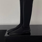 KYLETHOMASW  -  Flat Bottom Knee High Sock Boots Women Pointed Toe Stretch Fabric Long Booties Ladies Autumn Winter British Style Work Boots