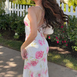 KYLETHOMASW  -  Vacation Floral Printed Slip Dress Elegant Women Spring Summer Backless Dress Beach Holiday Date Outfit Valentine's Day