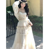 KYLETHOMASW  -  Boho Beach Vintage Suits Women Casual 3 Piece Skirts Sets Office Lady Party Clothing Y2k Crop Top Corset Vest + Midi Skirts Lace