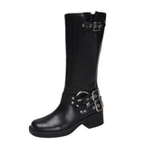 KYLETHOMASW  -  Winter Women Knee High Boots Fashion Belt buckle Long Boots Female Elegant Thick Heel Women's Knight Botties