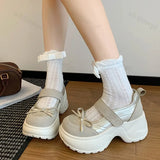 KYLETHOMASW  -  Autumn Bow Decoration Shallow Mouth Sports Single Shoes for Women Elegant Versatile Comfortable Thick Soled Mary Jane Shoes