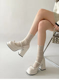 KYLETHOMASW  -  New Spring Platform Thick Heel Women Mary Jane Shoes Fashion Square Toe Shoes Ladies Elegant Height Increase Dress Shoes