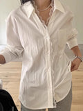 KYLETHOMASW  -  Elegant Korean Chic Spring New Niche Design Lace Stitching Loose Casual Long Sleeved Shirt Top Women