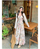 KYLETHOMASW  -  Summer 2PCS Sexy Spaghetti Strap Dress for Women Korean A-line Print Long Dress Slim Fit Temperament Elegant Vacation Dress