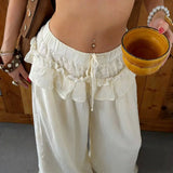 KYLETHOMASW  -  Spring New Fashionable Retro Loose Wide Leg High Waist Lotus Leaf Edge Casual Pants