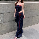 KYLETHOMASW  -  Summer New High Street Lace Up 3d Flower Loose Casual Wide Leg Pants Women + Sexy Patchwork Camisole Two-piece Suit