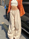 KYLETHOMASW  -  Striped Cargo Pant Women Summer High Waist Y2K Wide Leg Pants American Fashion Loose Dance Streetwear Lady Long Trousers