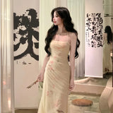 KYLETHOMASW  -  Vintage Printed Women Bodycon Dress Summer Slim Waist Spaghetti Strap Package Backless Hip Dress Female