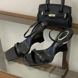 KYLETHOMASW  -  Women Print Wedge Heel Sandals Square Open Toe Slingback Ankle Buckle Strap PU Patent Leather Summer Party Dress Shoes