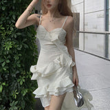 KYLETHOMASW  -  Elegant Party Ruffle Dresses for Women Chiffon Slim Dress Korean Bodycone Sweet Floral Dress Sleeveless Lace Fairycore