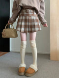 Kylethomasw Vintage Plaid Mini Pleated Skirt for Women Woolen A-line Checkerd Short Dress with Sashes Korean Fashion Autumn Winter