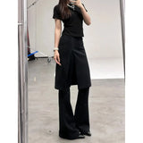 KYLTHOMASW  -  Fake Two-piece Sexy Slim Wide Leg Pants Women 2024 Spring New Korean High Waist Pleated Skirt Splicing Casual Knit Pants