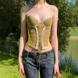 KYLETHOMASW  -  British style sweet and spicy plaid waist tie strapless new product Lolita lace lace design sense small vest