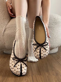 KYLETHOMASW  -  Fashionable Floral Embellished Women's  Knot Slip-On Thick Heel Split Toe Shoes Summer Season Low Cut Casual Footwear