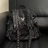 KIylethomasw Vintage Cross Y2k Backpack Women Retro Gothic Pu Leather Casual Black Backpacks Ladies Harajuku Large Capacity Mochila