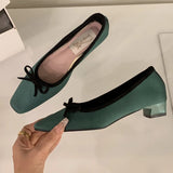 KYLETHOMASW  -  Satin Round Toe Bowknot Womens Flat Shoes Vintage Brand Designe Open Heel Sweet Party Dress Fashion Square Heel Women Loafers