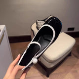 KYLETHOMASW  -  Japanned Leather Mary Janes Woman Color Block High Heels Shoes Ladies Belt Buckle Tacones Wedges Chunky Heeled Escarpins Mujer