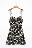 KYLETHOMASW  -  Retro Daisy Flower Print Bandage Spaghetti Strap Dress Retro Sexy Women Slim Bow Lacing Up Sling Dresses Holiday Robe