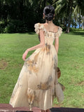 KYLETHOMASW  -  Floral Prints Midi Dresses for Women Vintage Fashion Elegant French Clothing Casual Holiday Beach Party Summer New