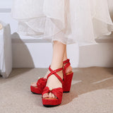 Kylethomasw Red High Heel Wedge Shoes Women Sandals Fashion Platform Open Toe Heel Summer Sandals