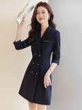 KIylethomasw Fashion Korean Black Dress Fall and Winter New High-quality Office Women's Blazer Elegant Temperament Double-breasted Dress