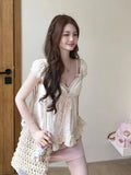 KYLETHOMASW  -  Summer New French Temperament Sweet and Lovely Gentle Pink Floral T-Shirts Women Design Fashion Kawaii Loose Short Sleeve Tees