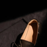 KYLETHOMASW  -  New Leather Flats Shoes Women's Loafers Round toe Vintage Suede Leather Ladies Casual British Style Flat Single Shoes