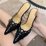 KYLETHOMASW  -  Pink Elegant Designer Hollow Out Pointed Toe Woman Slippers Fashion Thin Low Heels Mules Shoes Zapatos De Mujer