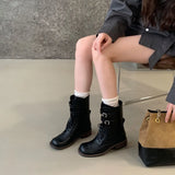 KYLETHOMASW  -  Fashion Design Narrow Band Lace-up Women Knee-High Boots Vintage Spring Autumn Round Toe Square Low Heels Shoes