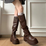 KYLETHOMASW  -  Autumn Winter Platform Thick Bottom Woman Knee High Boots Shoes Ladies Elegant Belt Buckle Knight Booties