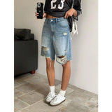 KYLETHOMASW  -  Y2k Shorts Denim Shorts Women Distressed Ripped Casual High Waist Vintage Baggy Streetwear Summer Fashion