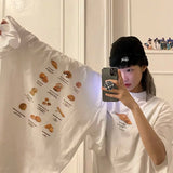KYLETHOMASW  -  Sweet Croissant Print O-neck Cotton T-shirts Summer New Mid-length Loose Tee Shirt  Short Sleeve White Tops Women