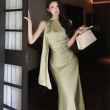 KYLETHOMASW  -  New Women's Maxi Dresses Summer Solid Sexy Sleeveless Off Shoulder Casual Slim Dress High Street Fashion Club Lady Folds Dresses