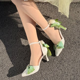 KYLETHOMASW  -  high heels for woman green purple wedding heels bow bridal heels designer shoes Lolita cosplay heels y2k heels rose