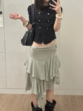 KYLETHOMASW  -  Harajuku Double-breasted Cropped Shirt Y2k Aesthetic Women Solid Slim Fit Blouse Streetwear Double-breasted Grunge Blusas