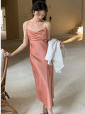 Kylethomasw -  Sexy Backless Chain Strap Women Dress Summer Elegant Swinging Collar Lady Slim Evening Party Clothing Fashion Stain Split Maxi