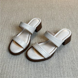KYLETHOMASW  -  Retro One-word Slippers for Women's Summer New Mid-heel Outer Sandals Open-toed Thick-heeled Slippers Beach Shoes Women