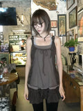 KYLETHOMASW  -  Japanese Kawaii Y2K Two-Piece Outfit Strap Dress Mesh Layered Cami Ruffle Hem Vintage Harajuku Subculture Casual Minidress Set