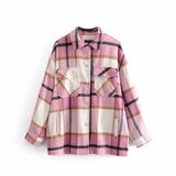 KYLETHOMASW  -  Winter Oversize Gingham Plaid Woolen Shirt Jackets Warm Women Fashion Pockets Lapel Cute Girls Chic Check Coat Streetwear