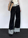 Kylethomasw Balck Jeans for Women Harajuku Vintage Baggy Kpop Fashion Do Old Wide Leg Straight Denim Pants Y2k Causal Mujer Trousers